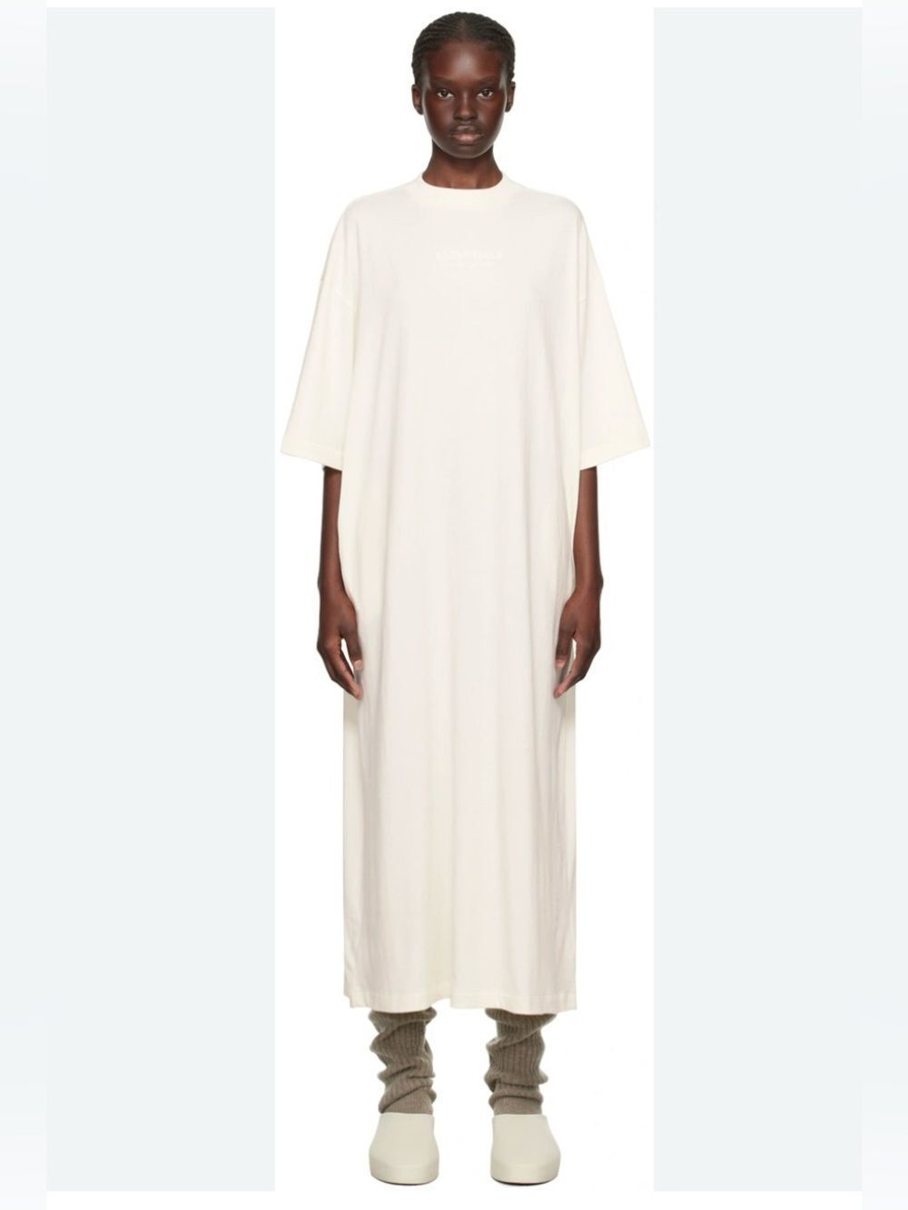 Fear of God Essential Cotton T-Shirt Maxi Dress Oversized Minimalist Ivory XS